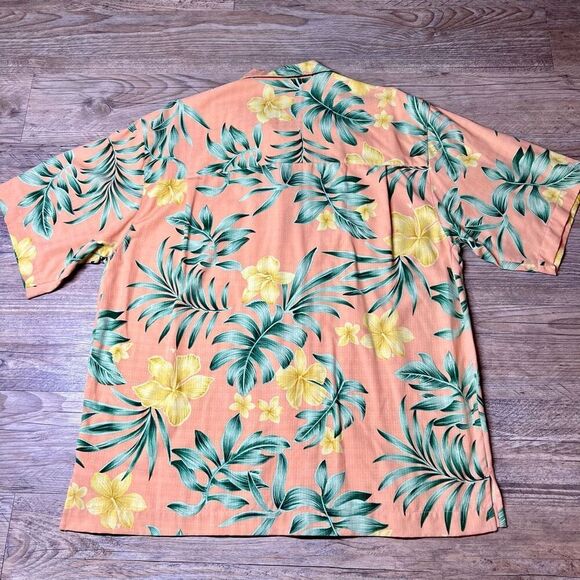 Bermuda Bay Men's Orange Green Yellow Hawaiian Floral Silk Button Up Shirt Large - Picture 5 of 7